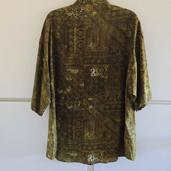 Messon vintage silk olive/black SS Camp Shirt, EUC, L - Picture 6 of 10